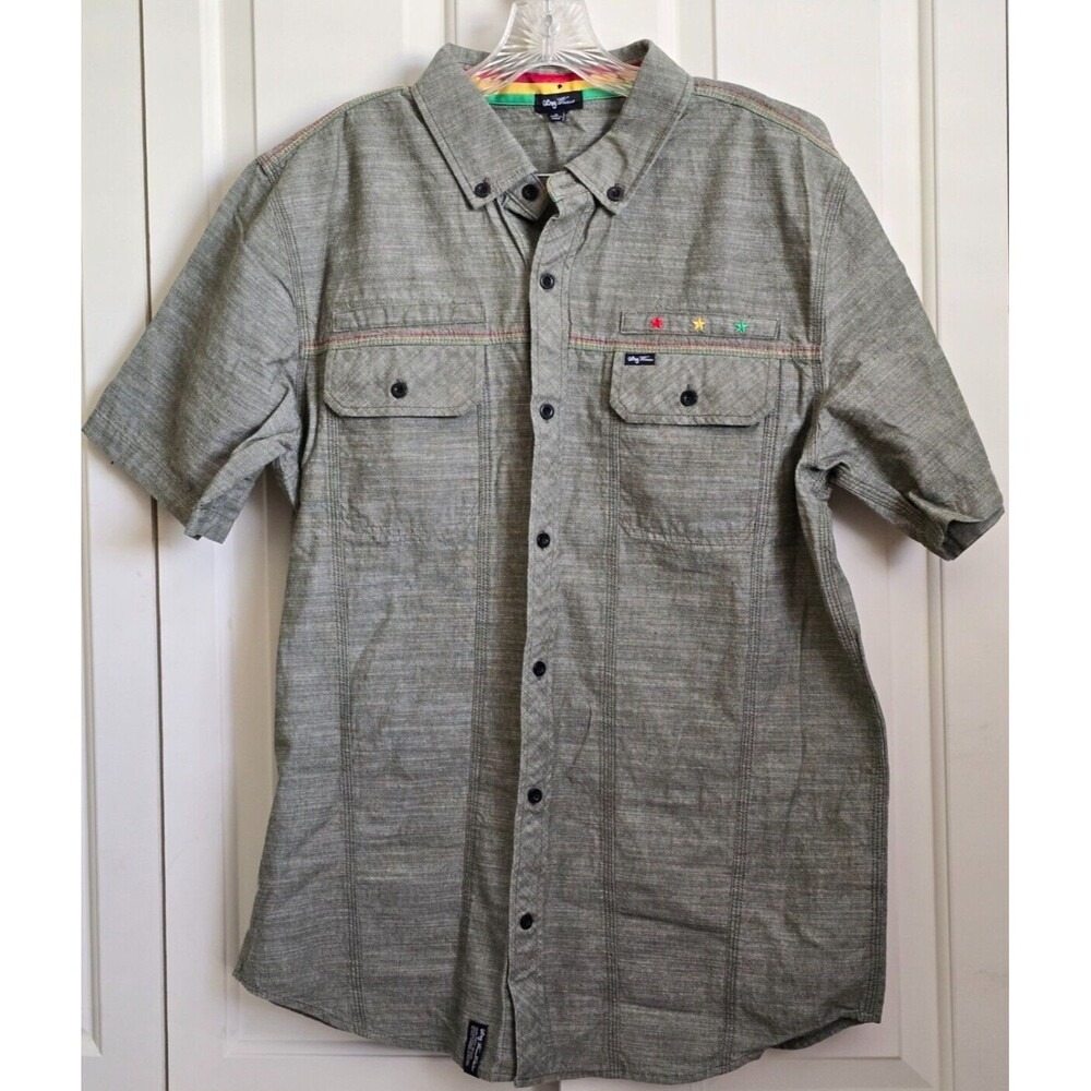 LRG‎ Men's XL Green Military Button-Down Short Sleeve Woven Shirt